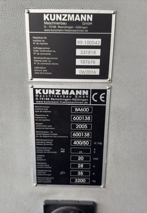 Frezarka CNC KUNZMANN BA600 Centrum obróbcze