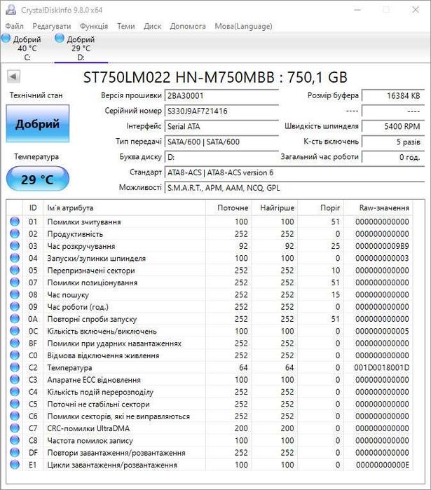 Новий HDD на 750 GB - Samsung ST750LM022