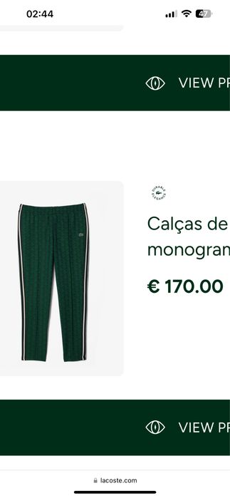 Fato treino lacoste Tamanho M (160 so hoje!)