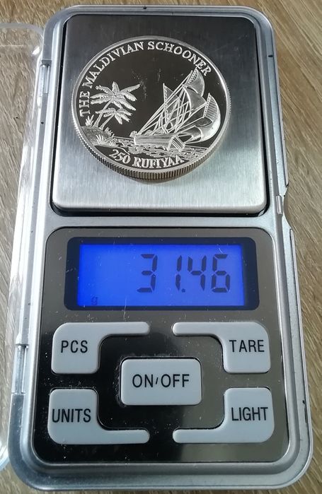 Мальдіви 250 руфій 1990р. СРІБЛО. ПРУФ. Мальдівськи шхуни. Сертифікат.