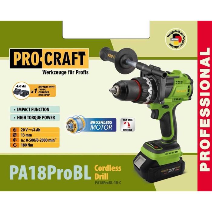 Ударний шуруповерт Procraft PA18ProBL (1 АКБ та ЗП) 180нМ, 6швидкостей