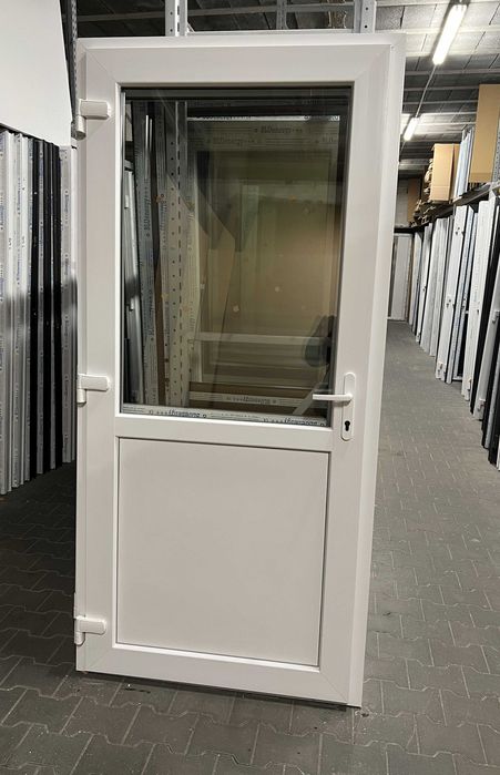 drzwi sklepowe zewnętrzne białe nowe 90/210 PCV biurowe magazynowe PVC