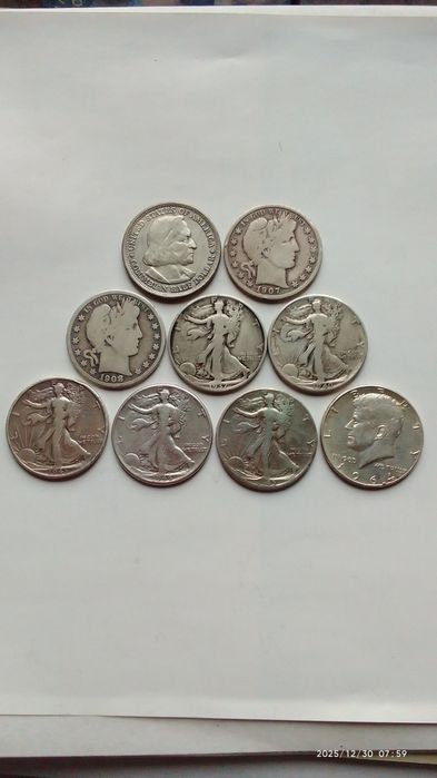 50, 25 центів США, срібло.