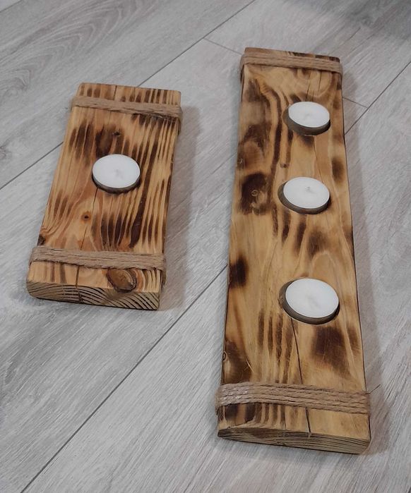Świecznik na tealight z opalanego drewna, unikat, rzemiosło, handmade