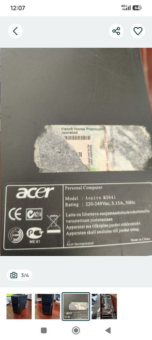 PC DESKTOP Acer Aspire M3641 para peças