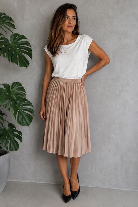 TATUUM – plisowana spódnica midi cappucino a'la zamszowa XXL 44 XL 42