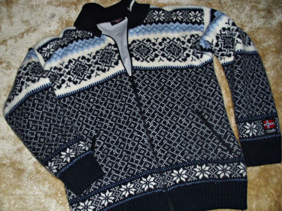 sweter norweski NORDYLS Kurtka wiatroszczelna z wełny roz L Kardigan męski