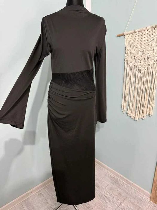 Maxi długa czarna sukienka  M, 38 koronka rozcięcie na wesele imprezę