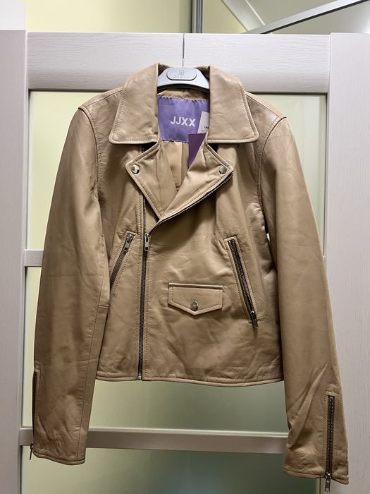 Jjxx куртка косуха шкіряна натуральна кожа бежевий колір