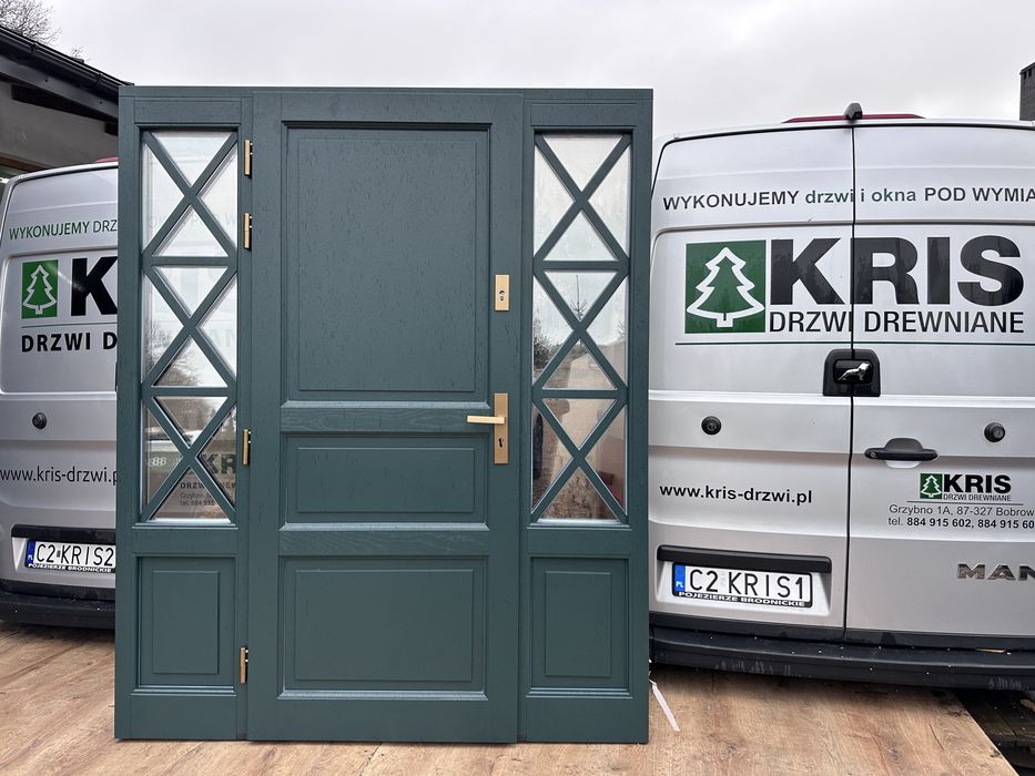 Drzwi zewnętrzne drewniane z dostawkami Na wymiar w/g zdjecia Zielone