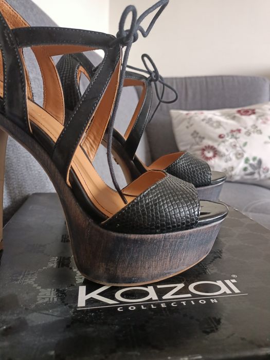 Kazar szpilki na platformie wysoki obcas skóra 36