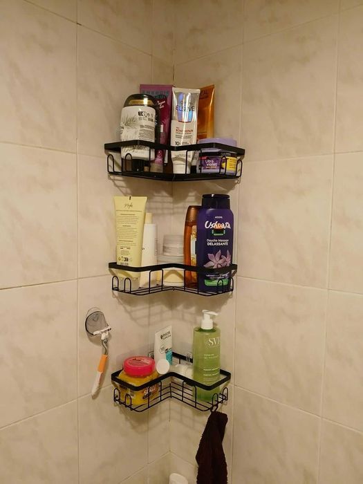 Zestaw 3 półki prysznicowe czarne metalowe bez wiercenia przyklejane