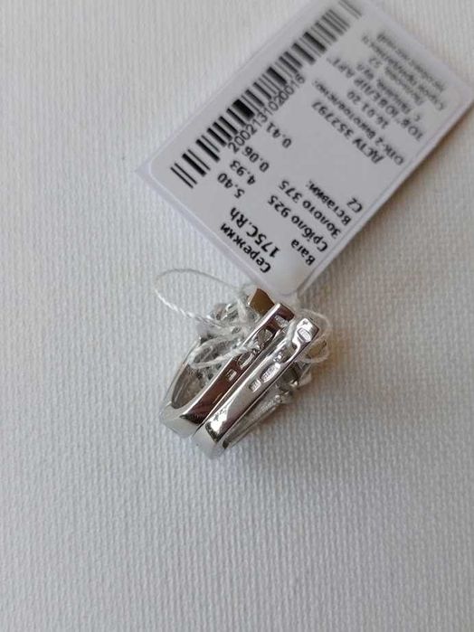 Серьги серебро 925 дсту + золото 375 дсту, с золотыми пластинами