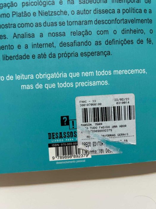 Está Tudo F*dido de Mark Manson - Livro