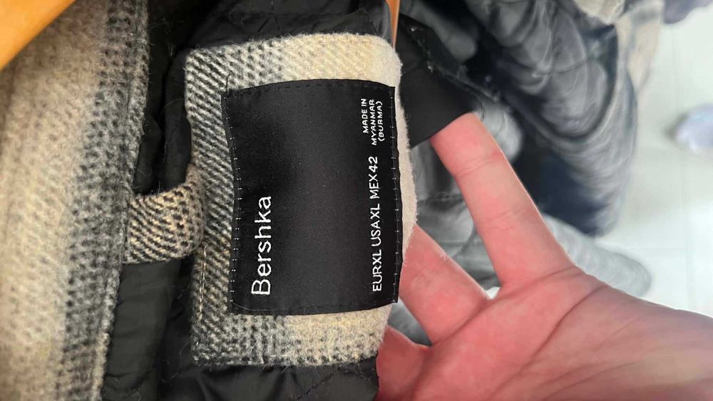 Koszula wierzchnia Bershka w kratę shacket beżowa akrylowa oversize drwal XL