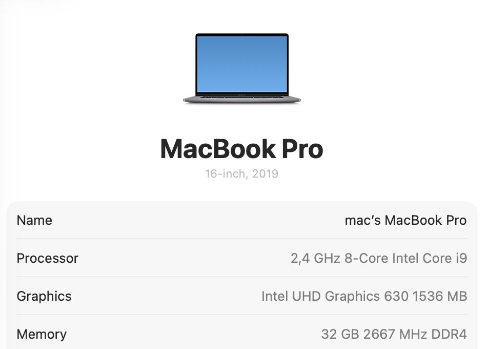 MacBook Pro 16 2019 Intel i9 32GB RAM 1TB SSD Radeo 5300