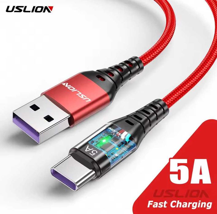 Кабель 0,3 м USLION 5A USB - TypeC, швидка зарядка