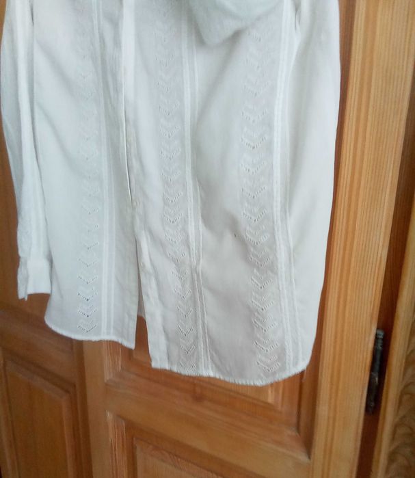 Koszula bluzka biała haftowana styl richelieu etamina cudna 40 42 L XL