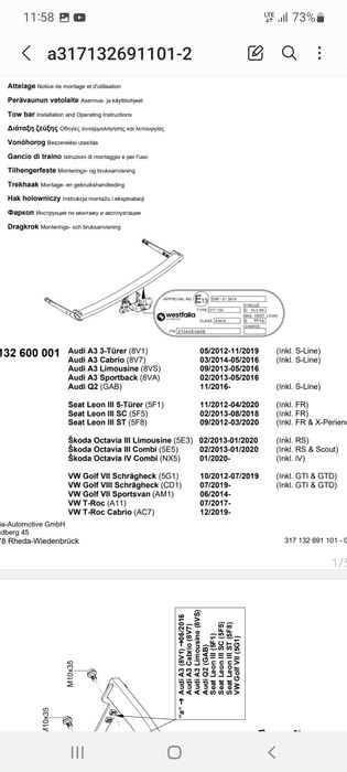 Hak holowniczy skoda octavia vw t roc seat