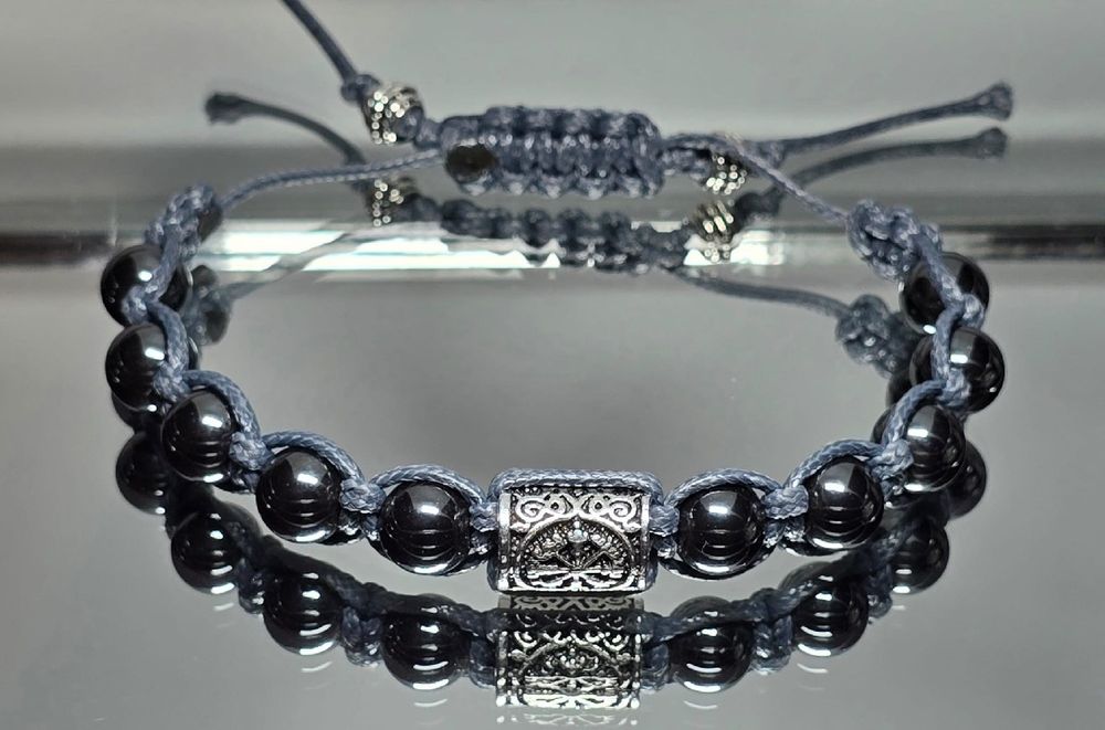 Bransoletka kamień 10 mm Hematyt runa Vegvisir Wikingów