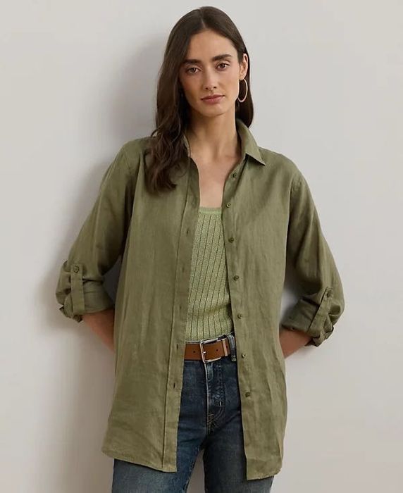 Ralph lauren. рубашка цвета хаки 100% лен р м.