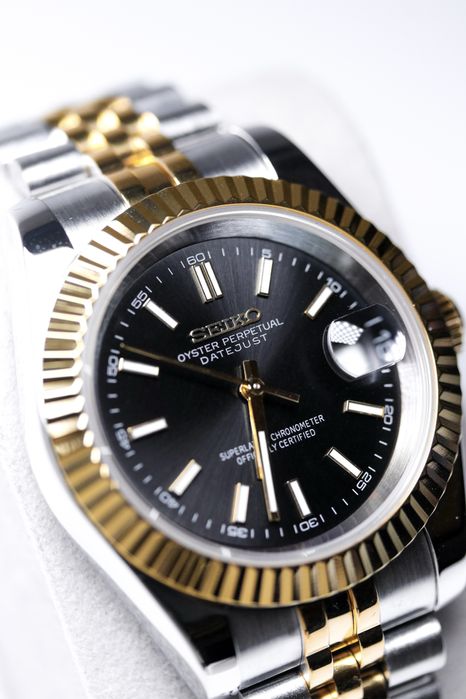 Zegarek Custom Mod Datejust Black Gold Jubilee Seiko Mod