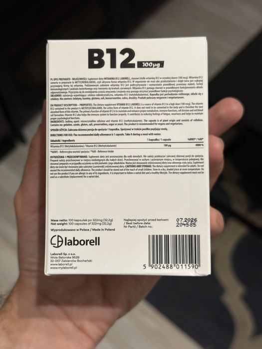 laborell witamina B12 100µg 100 kapsułek suplement diety