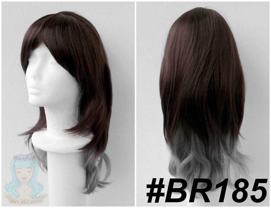 Brązowa peruka z szarymi końcówkami ombre gradient z grzywką długa za ramiona cosplay wig brązowy długi na imprezę karnawał przyjęcie konwent zabawę