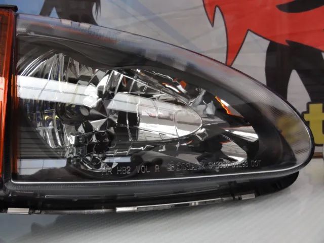 Faróis frontais com luz branca 5000k para Honda crx del sol 92-97 JDM Fundo preto + piscas laranja JDM look