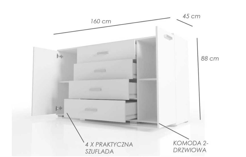 CZYSZCZENIE MAGAZYNU Komoda Duża 160 CM  Denver VK08 Biała