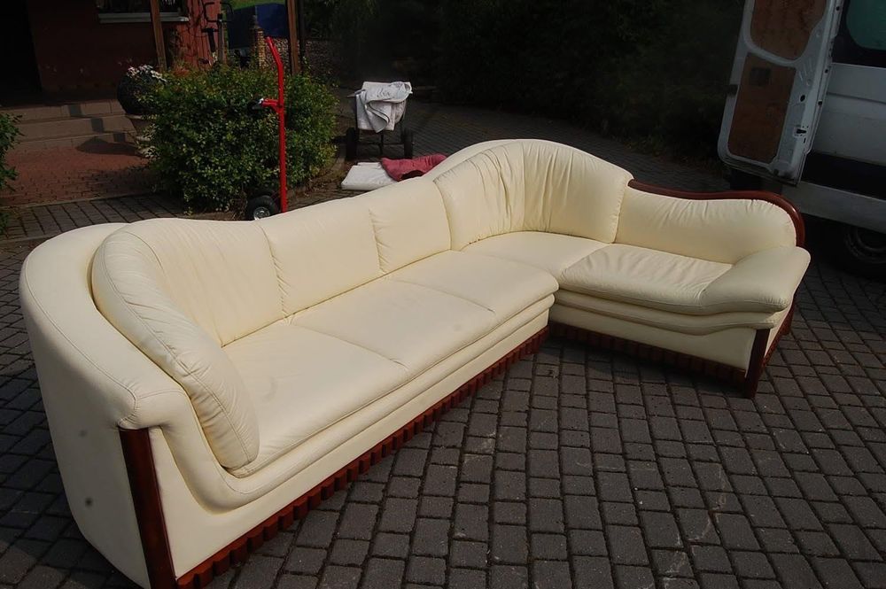 Kanapy komplet ecru skóra