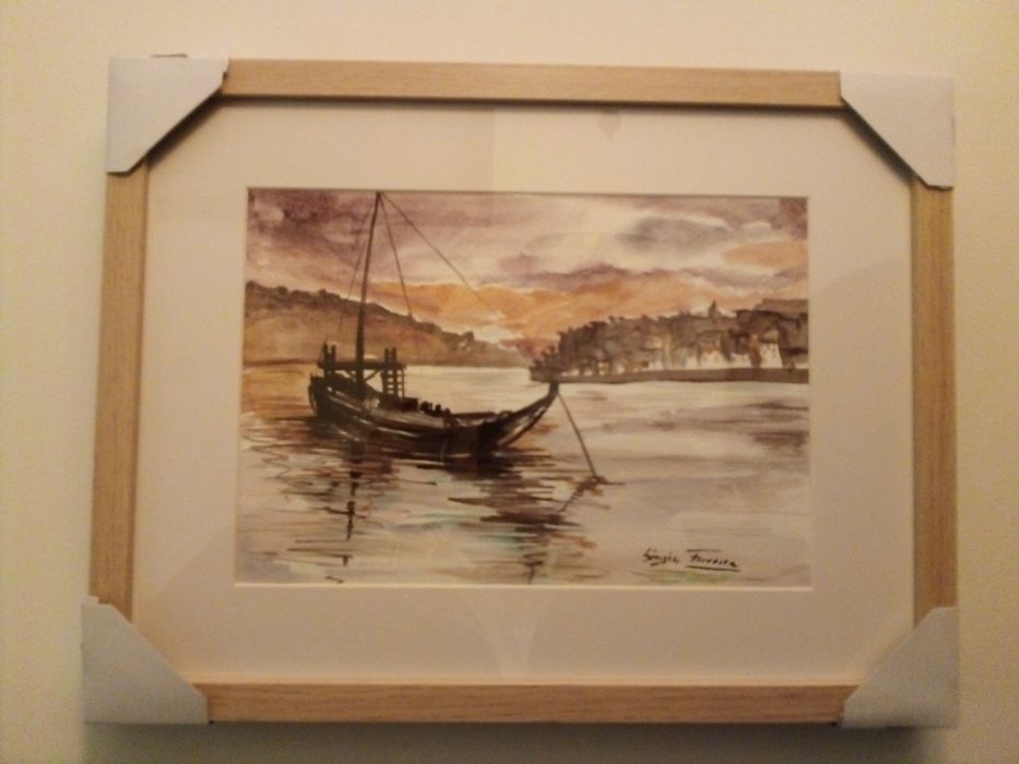 Quadro aguarela cidade do Porto (barco Rebelo)