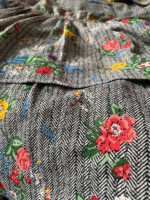 Sukienka Reserved szara vintage w kwiaty jodełka Boho retro M 38