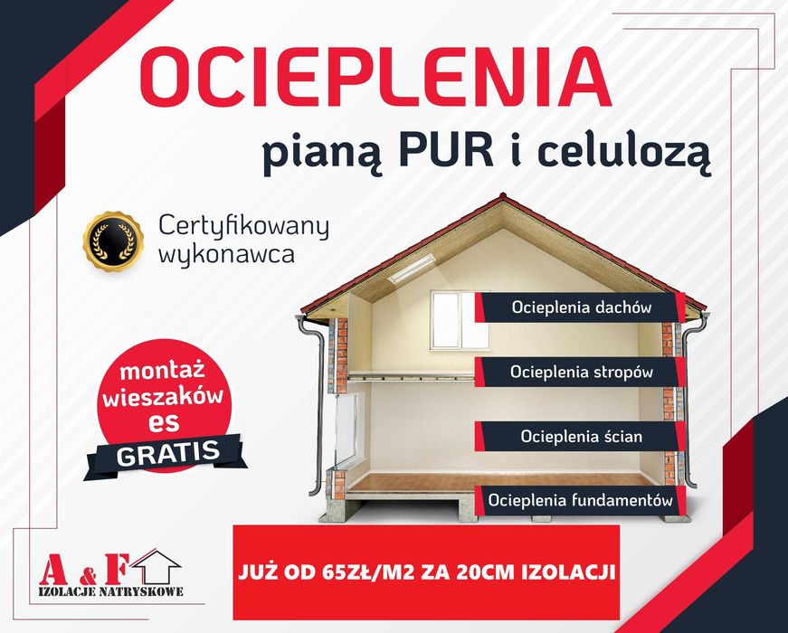 Ocieplenie pianą PUR dachu, piana PUR WIESZAKI GRATIS, JUŻ OD 65 ZL/M2