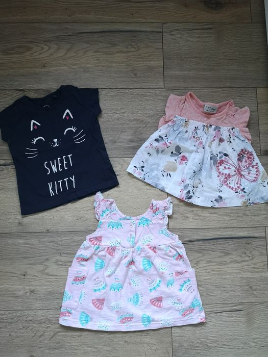 3 koszulki na lato dla dziewczynki 68