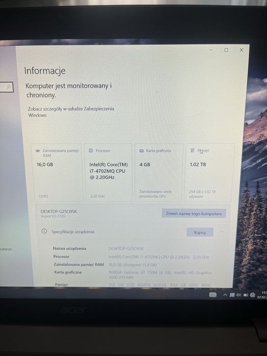 Laptop aspire v3 772g 16gb ram i7 laptop gamingowy  acer