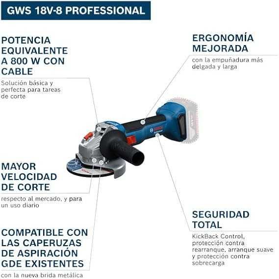Rebarbadora Bosch Professional GWS 18V-8 (diâmetro do disco de 125 mm, sem bateria/carregador) NOVA/SELADA