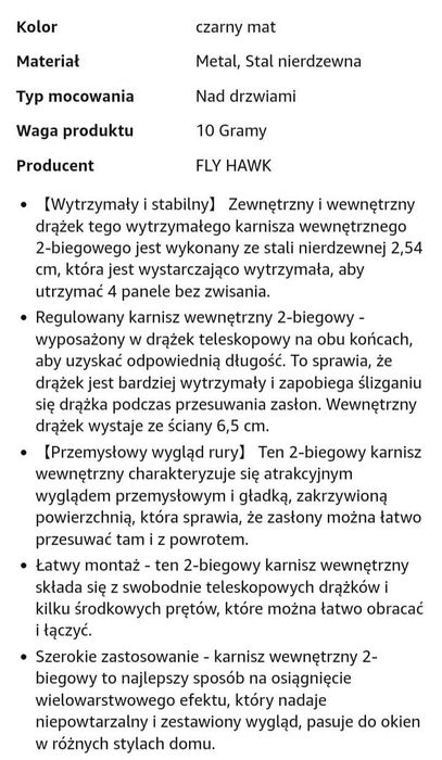 Karnisz podwójny czarny mat 73-127 cm industrialny, modern farmhouse