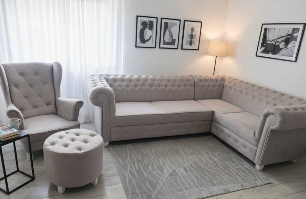 Narożnik Chesterfield z funkcją spania