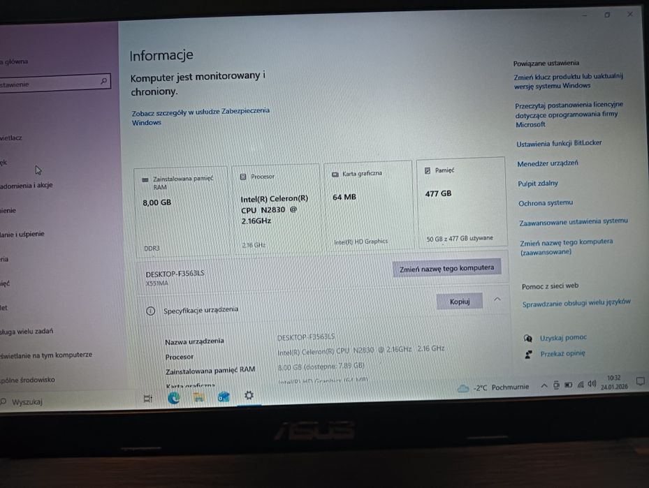 Laptop Asus X55 windows 10