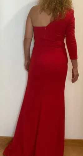 Vestido de festa Betzzia vermelho comprido uma manga 36