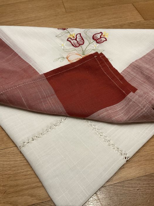 Obrus chusta bieżnik bawełna len ręcznie wyszywany