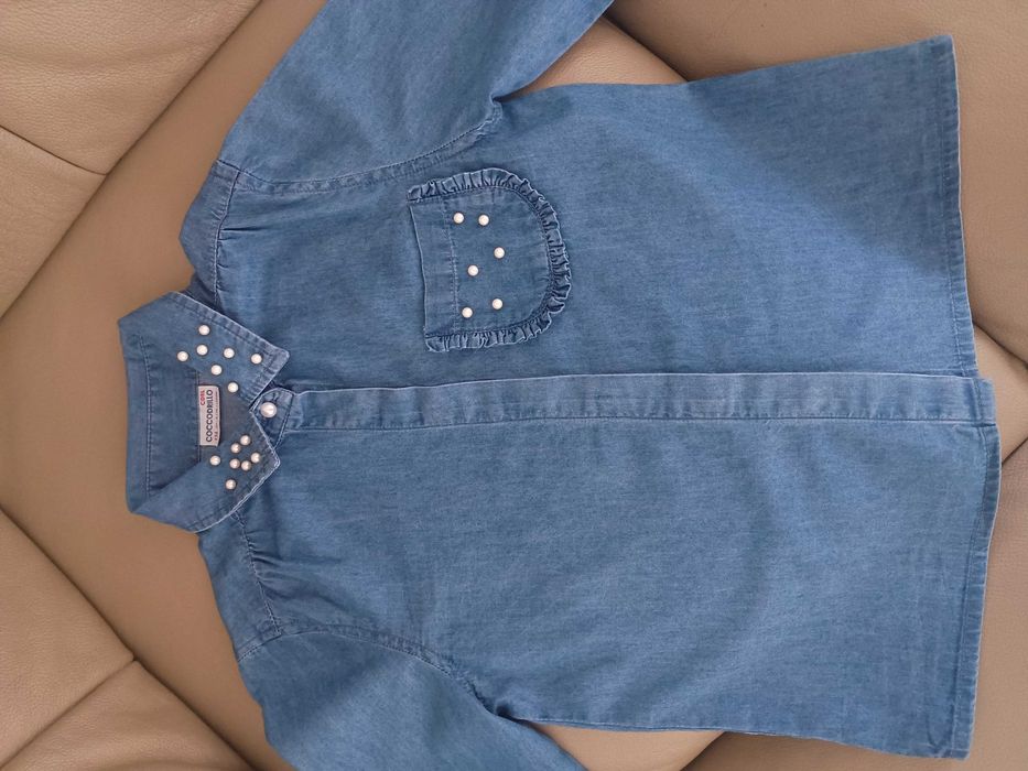 rozm. 128 / 134 śliczna koszula jeansowa dla dziewczynki 128/134 jeans