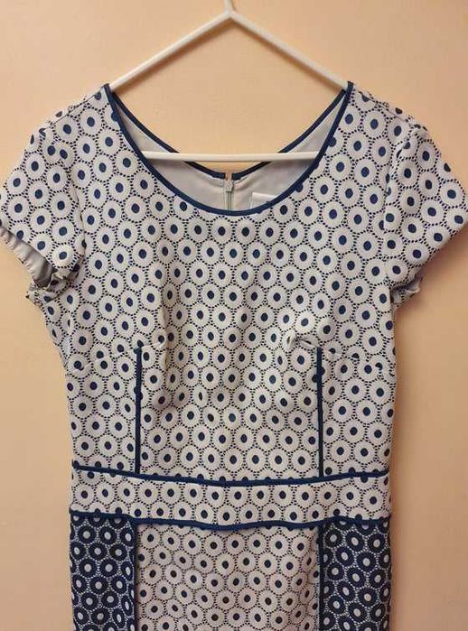 sukienka Salko 38 w kropki granat i beż elegancka wizytowa wesele