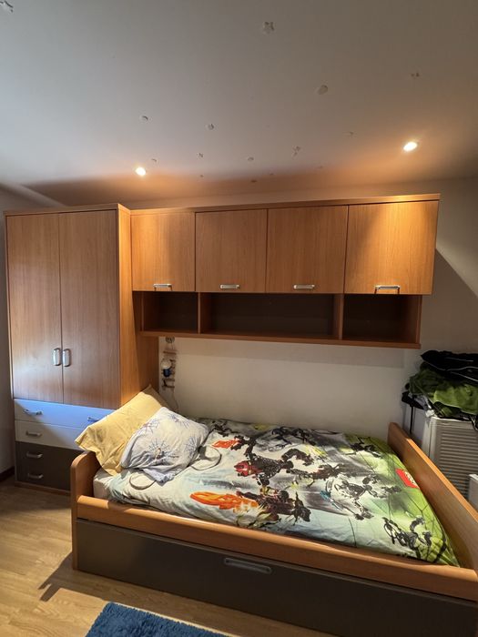 Cama de Solteiro em Pinho Maciço com Cama Extraível + 2 Colchões