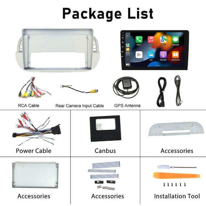 Rádio 9" Fiat 500 Abarth 2007-15 CARPLAY Android Auto GPS wifi 4/64GB