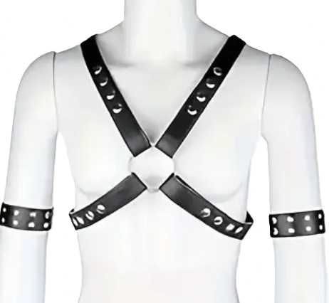 Harness regulowany + 2 opaski z eko skóry L/XL