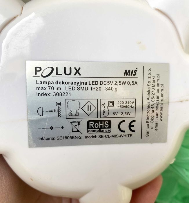 Dziecięca ledowa lampka nocna MIŚ, 3 tryby pracy , POLUX