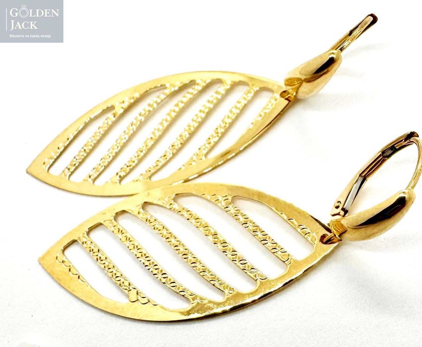 Złote kolczyki ażurowe liście na angielskie zap. złoto pr. 585 2,79 g