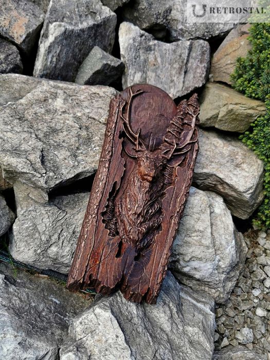 Płaskorzeźba JELEŃ prezent dla myśliwego 40 cm